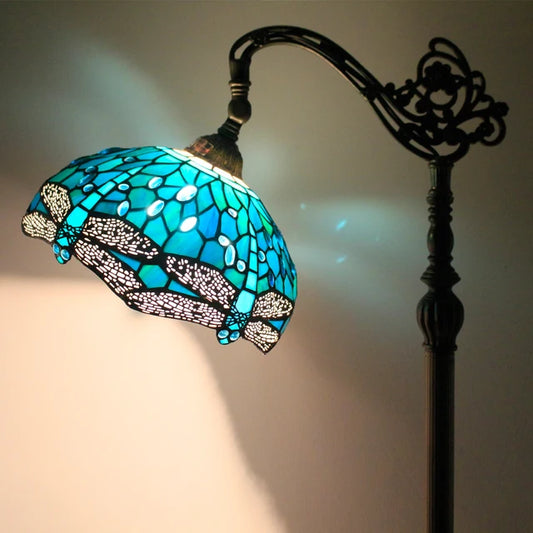 Glaskunstwerk Meerblau Gefärbte Glas Drachenfliegen Bogen Stehlampe