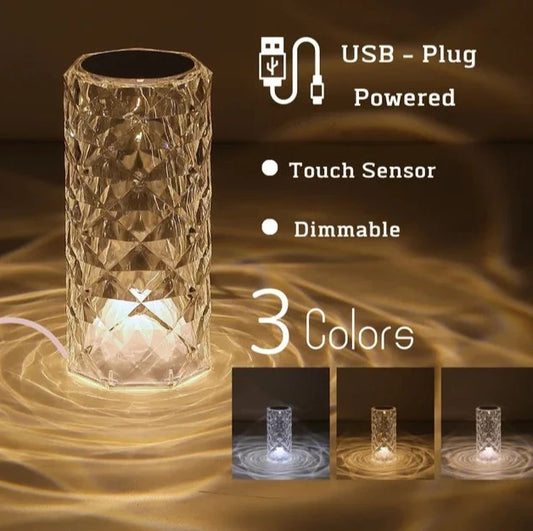 GlanzAura Diamantrosen-Tischlampe für Schlafzimmer mit 16 Farben und Touch/Fernbedienung